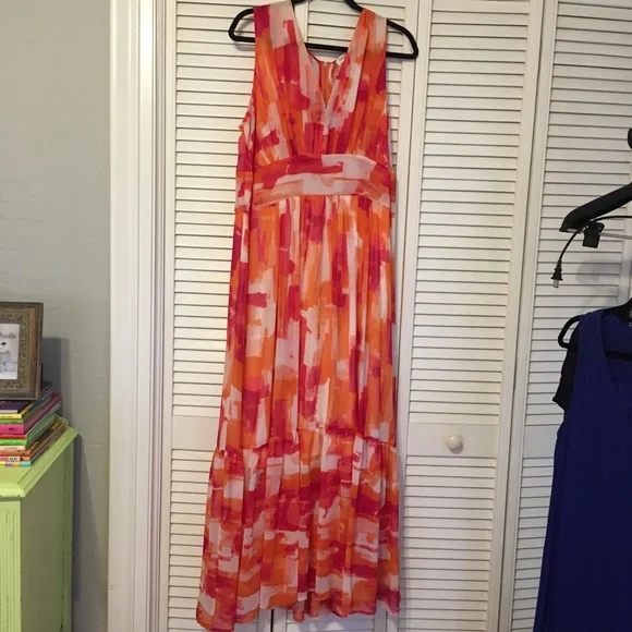 floral maxi dress xs Lily by Firmiana Women's Short Sleeve Wrap-Style Maxi Dress with Tie Rust & Pink Floral Mix Rust & Pink Floral Mix / 2XL